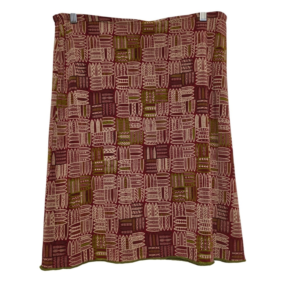 Max Studio Tribal Geometric Print Knit A-Line Skirt Burgundy Green Size Medium